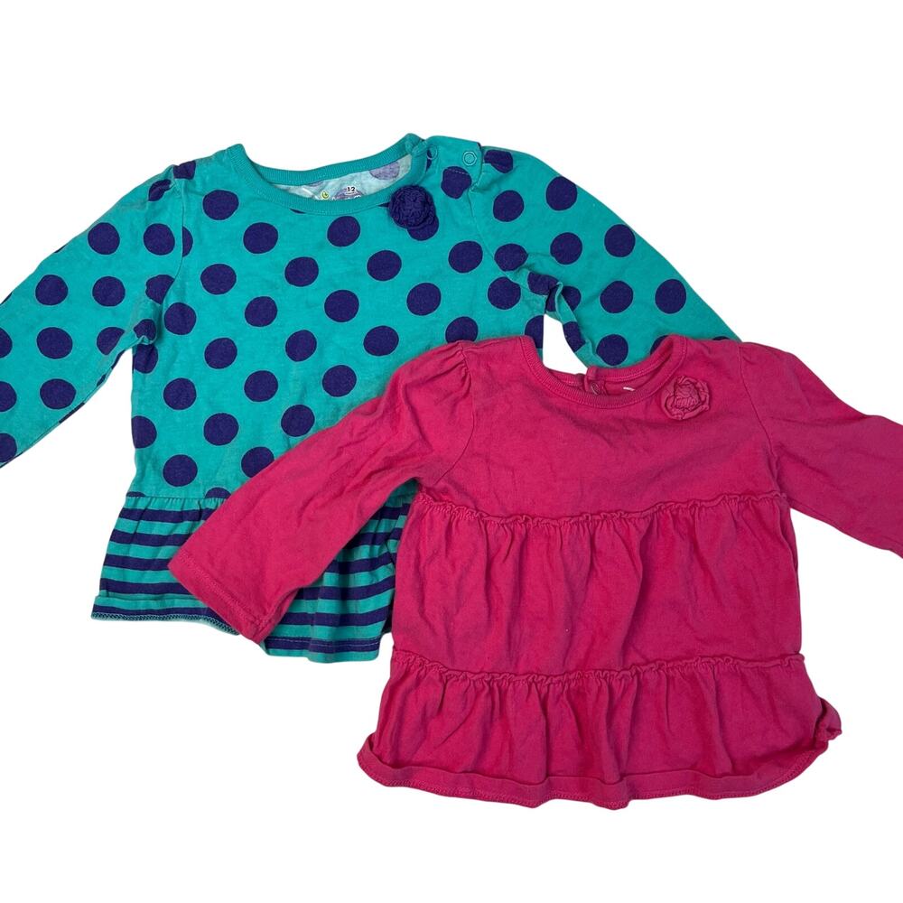 BUNDLE of 2 Baby Girl 12 months Long Sleeve Tops Jumping Beans
